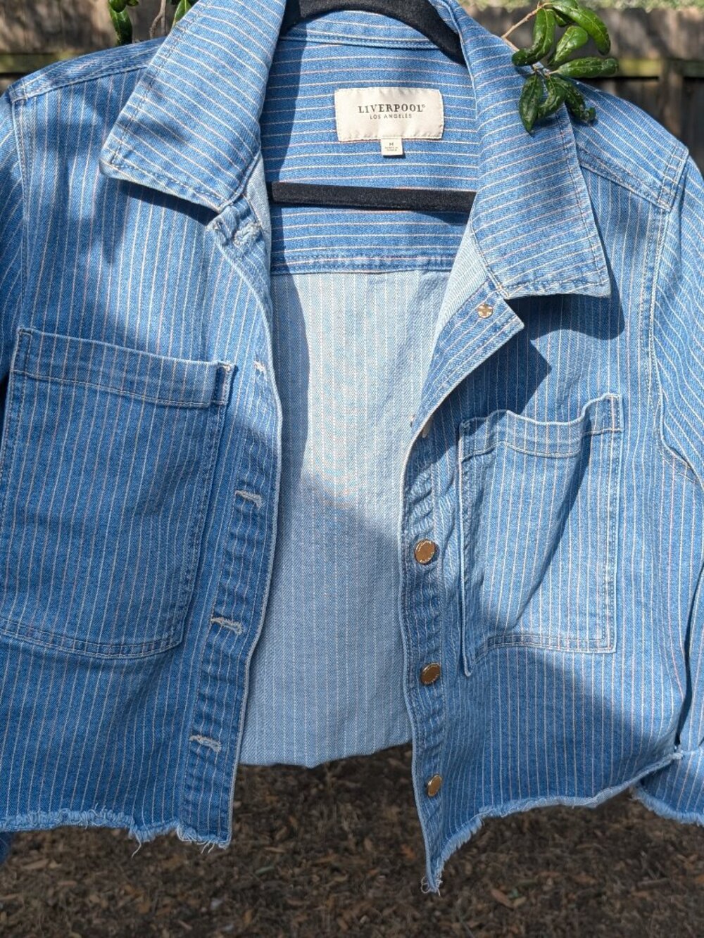 Liverpool LA Pinstripe Denim Jacket Raw Hem M
